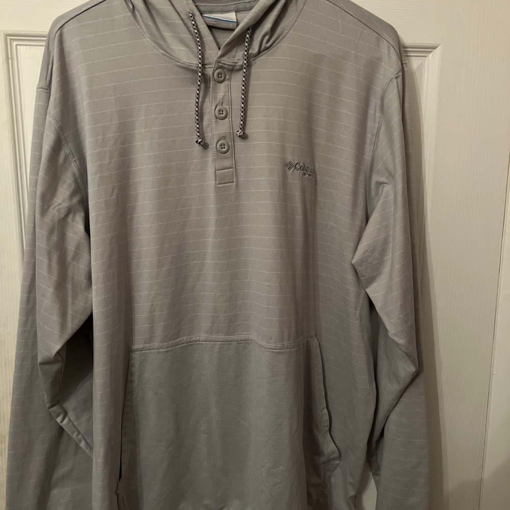 Columbia Mens Shirt L PFG Pullover Long Sleeve Gray  Hood